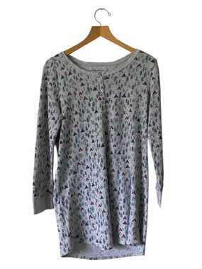 Eddie Bauer Sleep Shirt Gown Size L Tent Camping Waffle Henley Nature Wilderness